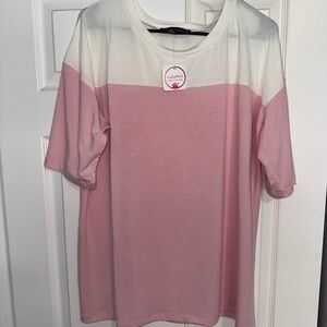 Colorblock Pink and White T-Shirt